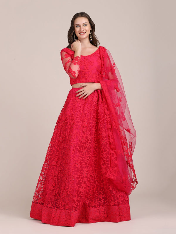 Jyoti Fashion Women's Pink Net Thread Embroidered Lehenga Choli with Dupatta - Distacart