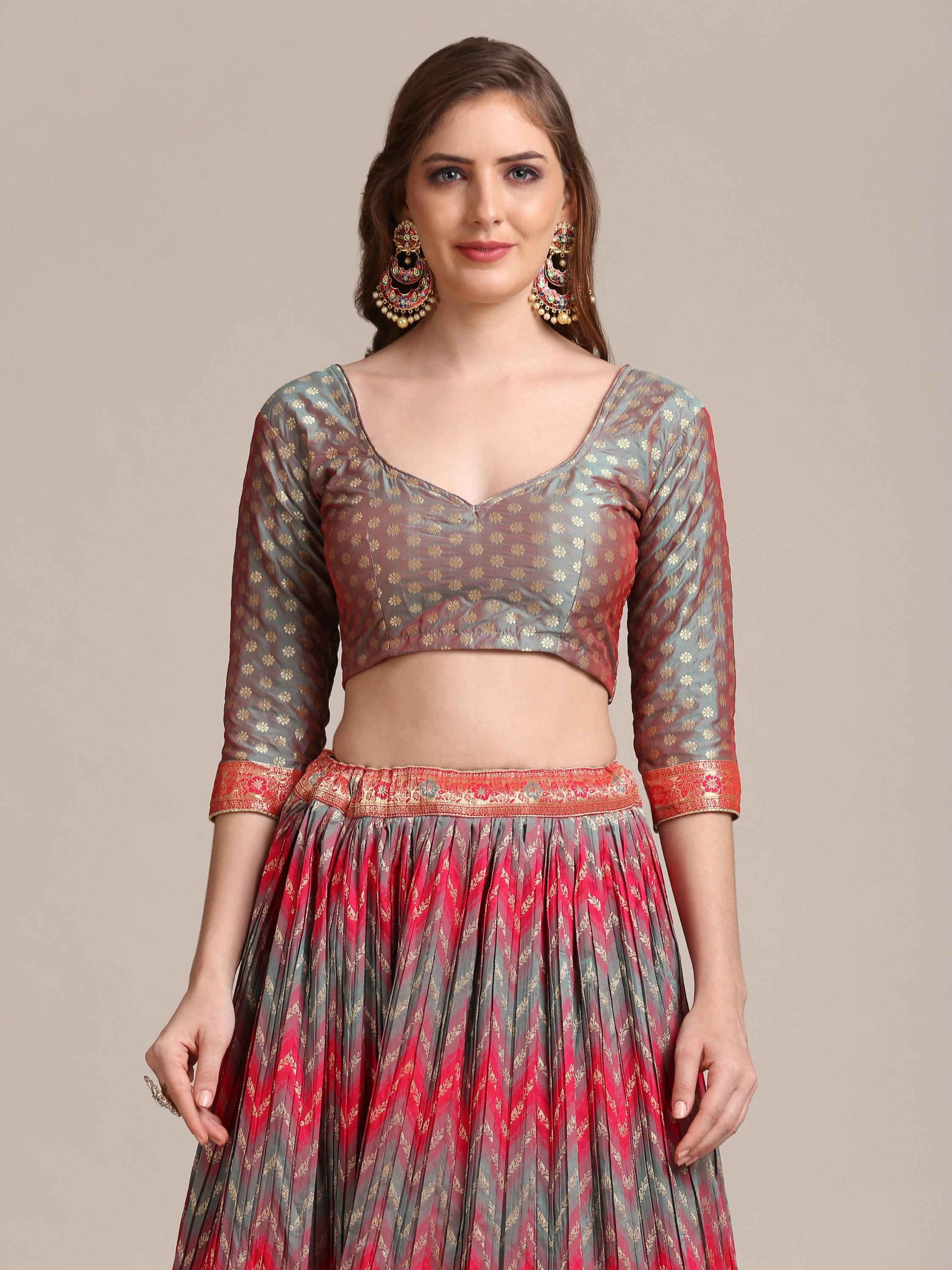 Jyoti Fashion Women's Grey Jacquard Silk Gold Woven & Platted Work Lehenga Choli with Dupatta - Distacart