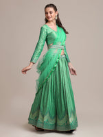 Thumbnail for Jyoti Fashion Women's Sea Green Jacquard Silk Gold Woven & Platted Work Lehenga Choli with Dupatta - Distacart
