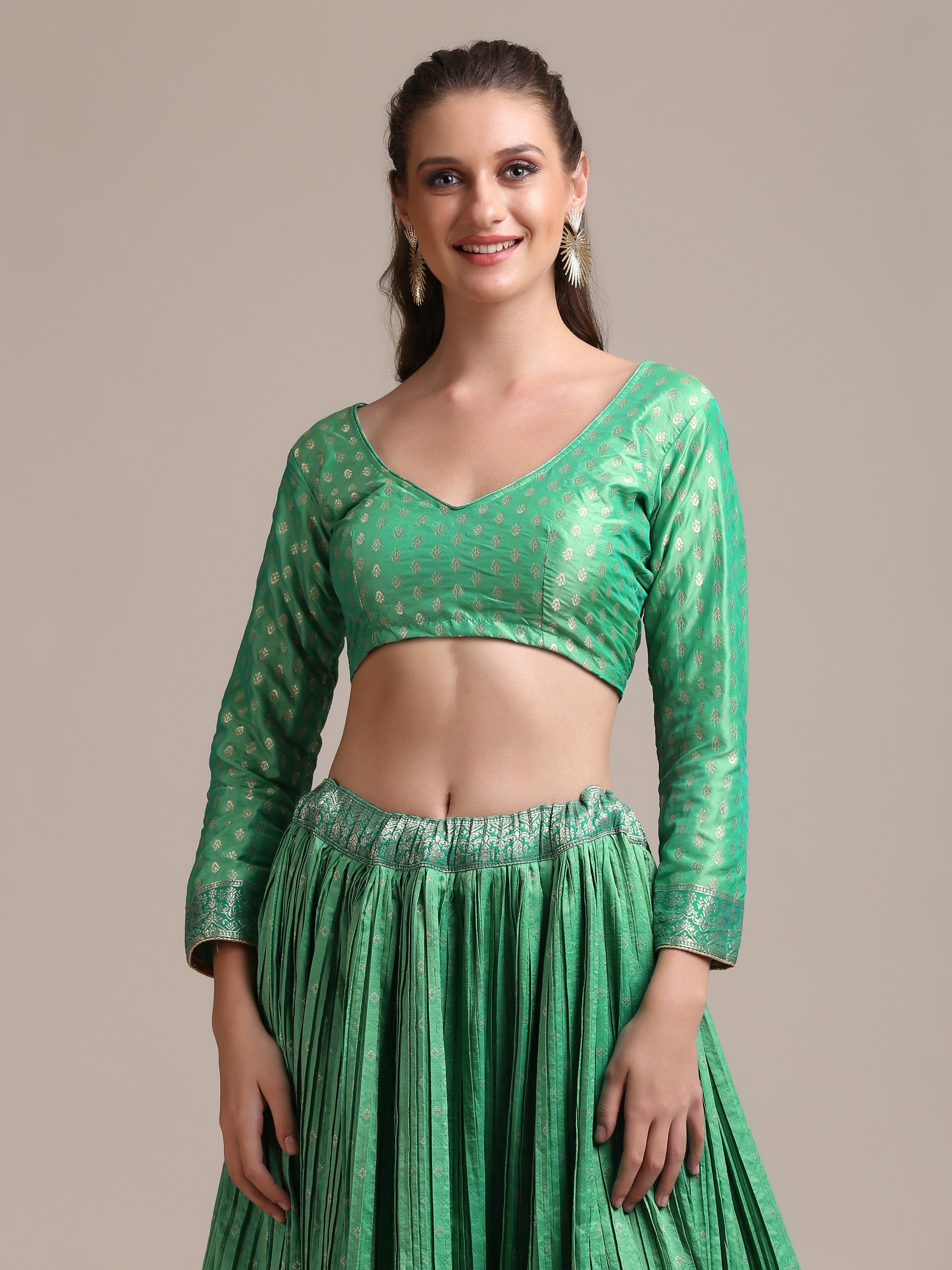 Jyoti Fashion Women's Sea Green Jacquard Silk Gold Woven & Platted Work Lehenga Choli with Dupatta - Distacart