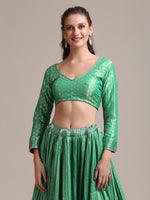 Thumbnail for Jyoti Fashion Women's Sea Green Jacquard Silk Gold Woven & Platted Work Lehenga Choli with Dupatta - Distacart