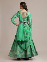 Thumbnail for Jyoti Fashion Women's Sea Green Jacquard Silk Gold Woven & Platted Work Lehenga Choli with Dupatta - Distacart