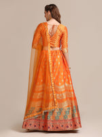 Thumbnail for Jyoti Fashion Women's Orange Jacquard Silk Gold Woven Work Lehenga Choli with Dupatta - Distacart