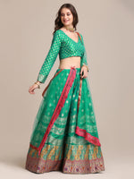Thumbnail for Jyoti Fashion Women's Rama Jacquard Silk Gold Woven Work Lehenga Choli with Dupatta - Distacart