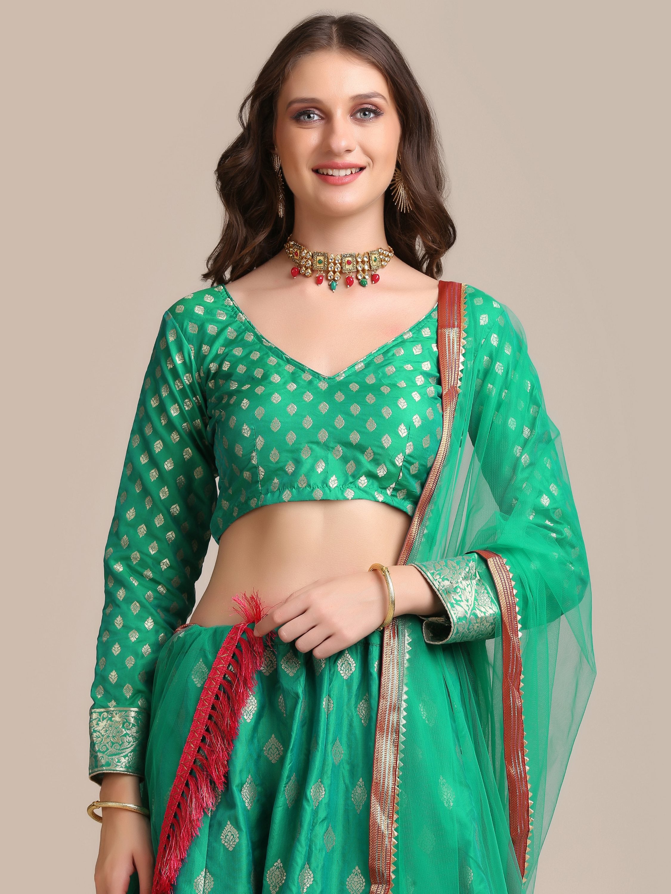 Jyoti Fashion Women's Rama Jacquard Silk Gold Woven Work Lehenga Choli with Dupatta - Distacart