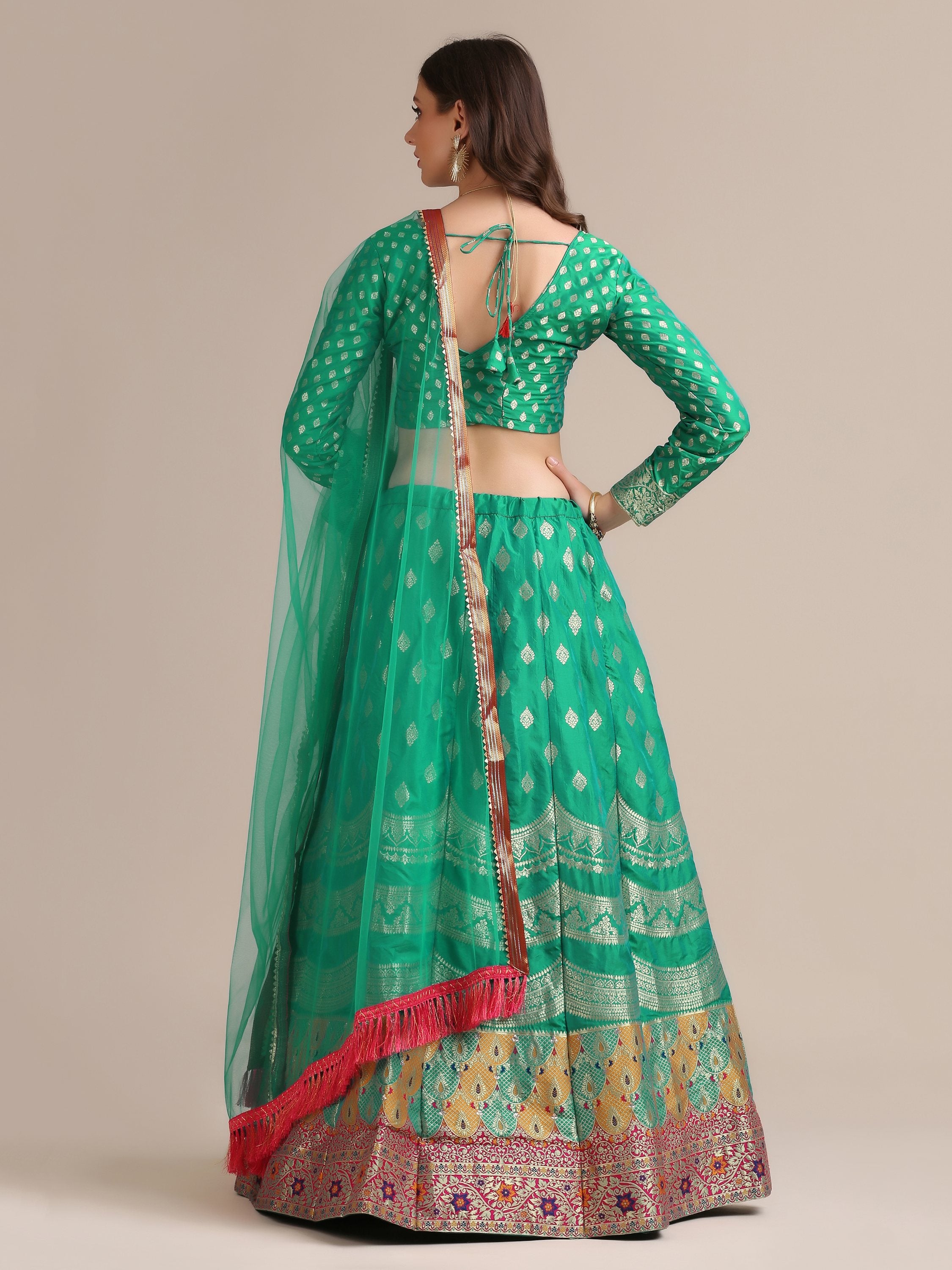 Jyoti Fashion Women's Rama Jacquard Silk Gold Woven Work Lehenga Choli with Dupatta - Distacart
