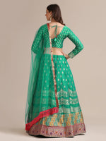 Thumbnail for Jyoti Fashion Women's Rama Jacquard Silk Gold Woven Work Lehenga Choli with Dupatta - Distacart