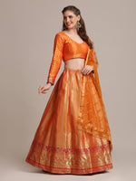 Thumbnail for Jyoti Fashion Women's Orange Jacquard Silk Gold Woven Work Lehenga Choli with Dupatta - Distacart