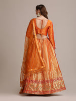 Thumbnail for Jyoti Fashion Women's Orange Jacquard Silk Gold Woven Work Lehenga Choli with Dupatta - Distacart
