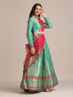 Thumbnail for Jyoti Fashion Women's Sea Green Jacquard Silk Gold Woven Work Lehenga Choli with Dupatta - Distacart