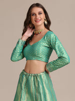 Thumbnail for Jyoti Fashion Women's Sea Green Jacquard Silk Gold Woven Work Lehenga Choli with Dupatta - Distacart