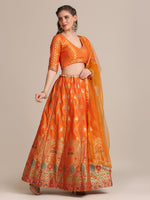 Thumbnail for Jyoti Fashion Women's Orange Jacquard Silk Gold Woven Work Lehenga Choli with Dupatta - Distacart