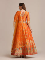 Thumbnail for Jyoti Fashion Women's Orange Jacquard Silk Gold Woven Work Lehenga Choli with Dupatta - Distacart