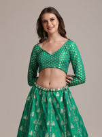 Thumbnail for Jyoti Fashion Women's Rama Jacquard Silk Gold Woven Work Lehenga Choli with Dupatta - Distacart