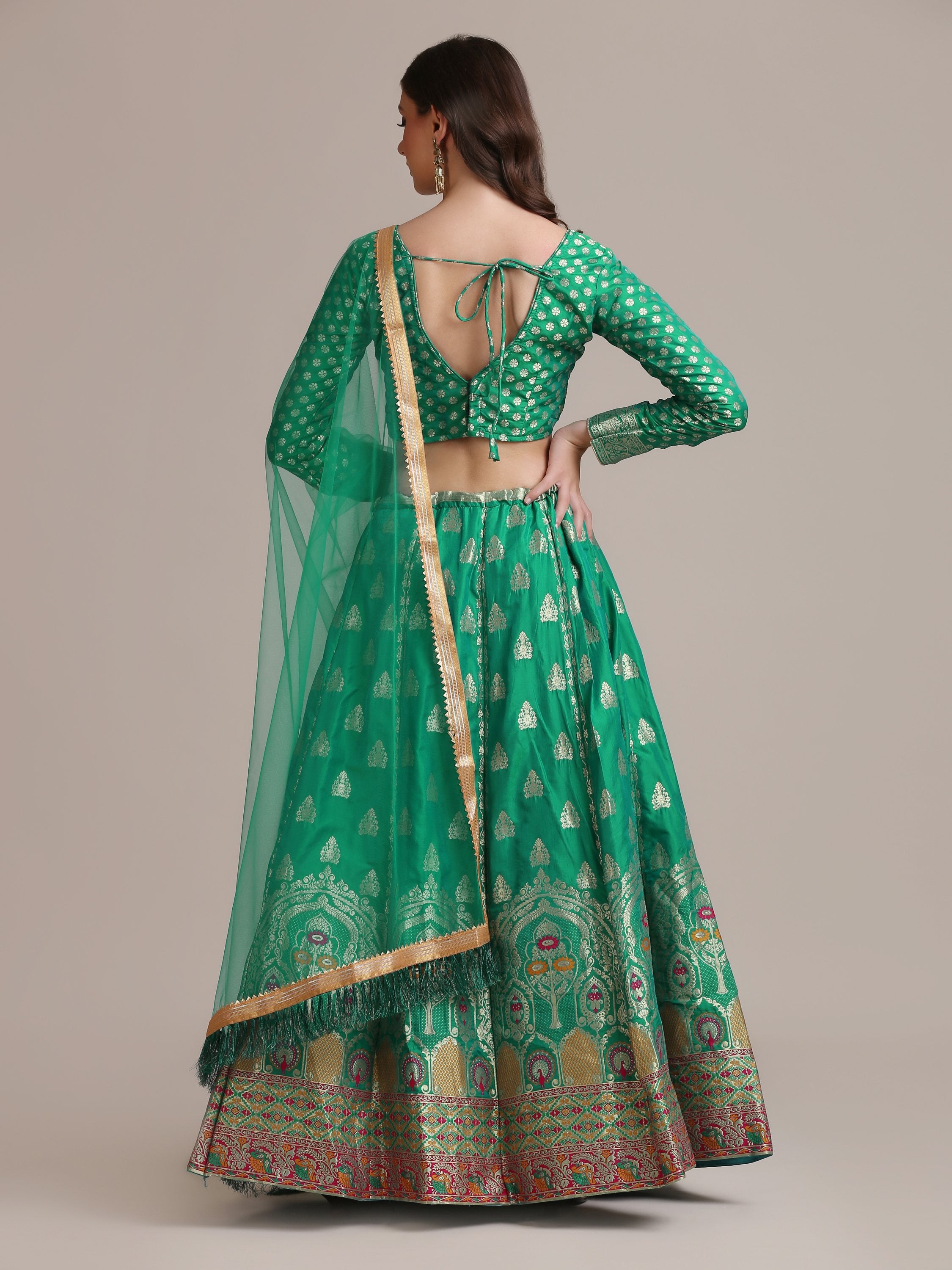 Jyoti Fashion Women's Rama Jacquard Silk Gold Woven Work Lehenga Choli with Dupatta - Distacart