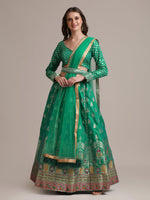 Thumbnail for Jyoti Fashion Women's Rama Jacquard Silk Gold Woven Work Lehenga Choli with Dupatta - Distacart