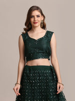 Thumbnail for Jyoti Fashion Women's Dark Green Net Embellished Lehenga Choli with Dupatta - Distacart