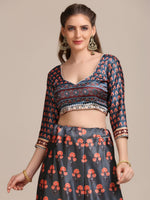 Thumbnail for Jyoti Fashion Women's Dark Grey Jacquard Silk Floral Printed Lehenga Choli with Dupatta - Distacart