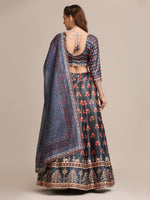 Thumbnail for Jyoti Fashion Women's Dark Grey Jacquard Silk Floral Printed Lehenga Choli with Dupatta - Distacart