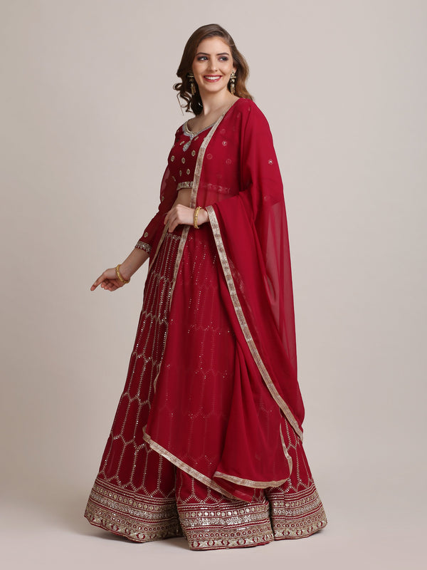 Jyoti Fashion Women's Maroon Georgette Sequins Lehenga Choli with Dupatta - Distacart