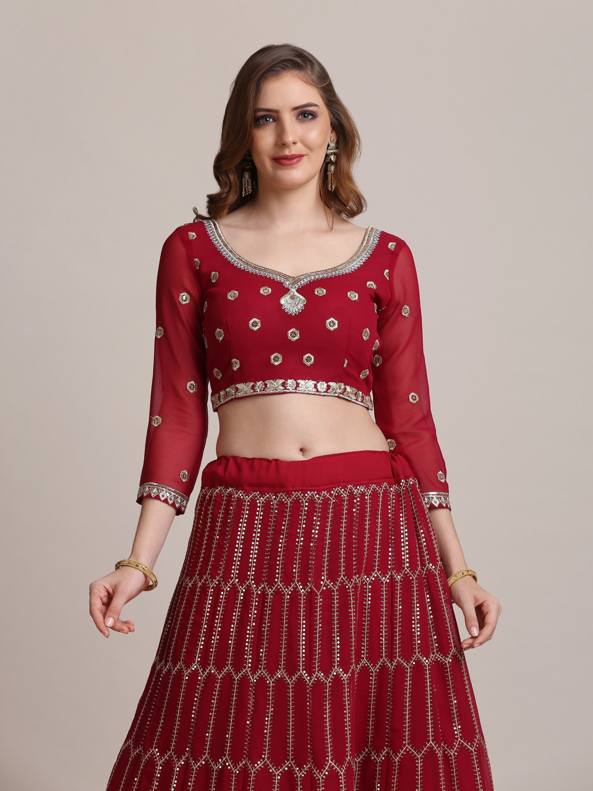 Jyoti Fashion Women's Maroon Georgette Sequins Lehenga Choli with Dupatta - Distacart