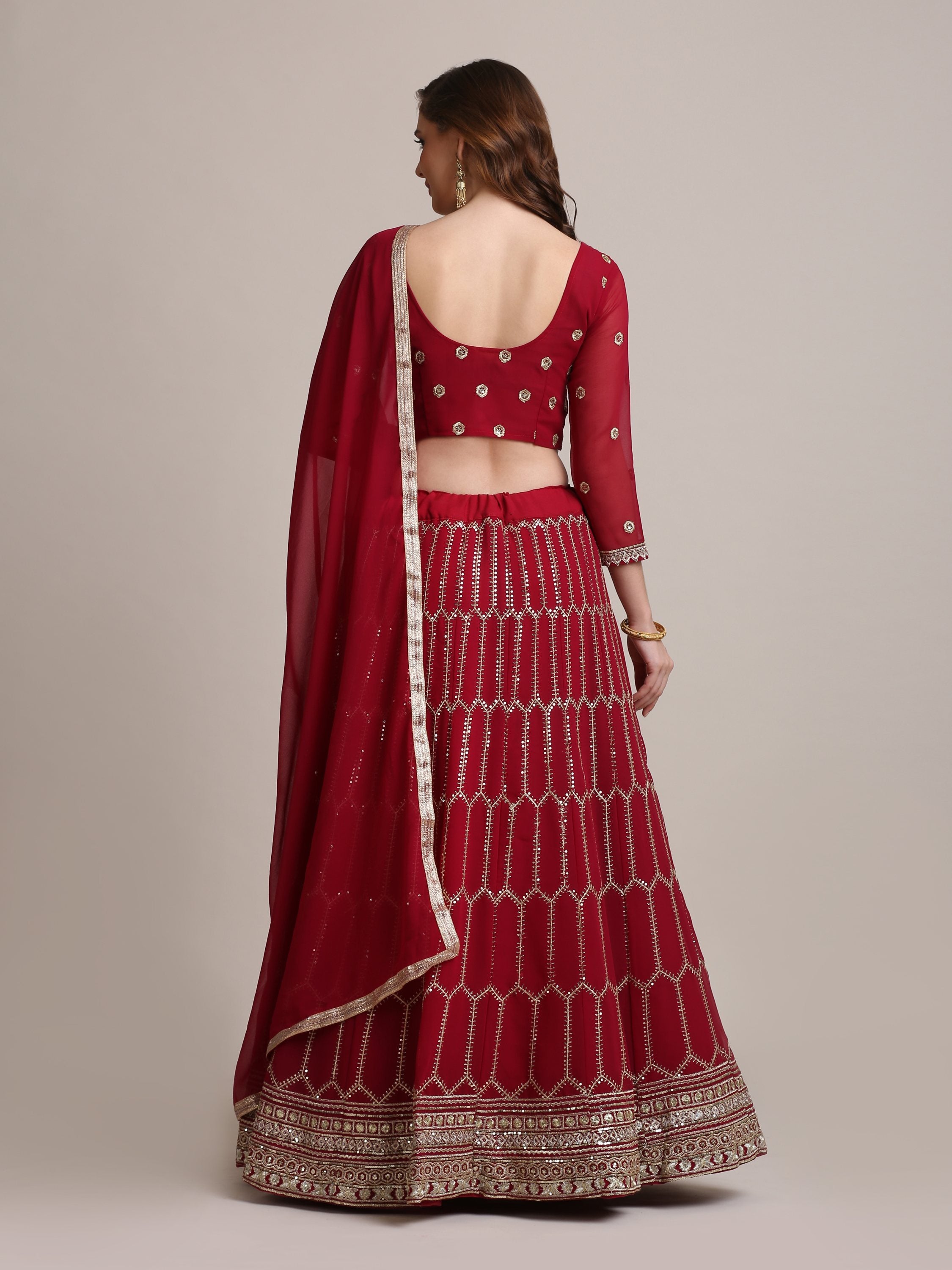 Jyoti Fashion Women's Maroon Georgette Sequins Lehenga Choli with Dupatta - Distacart