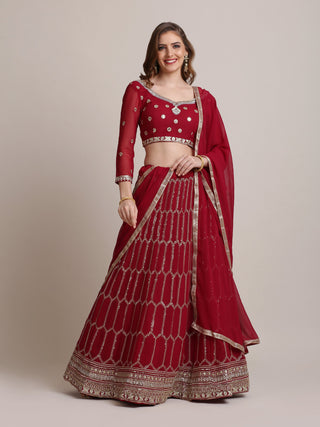 Jyoti Fashion Women's Maroon Georgette Sequins Lehenga Choli with Dupatta - Distacart