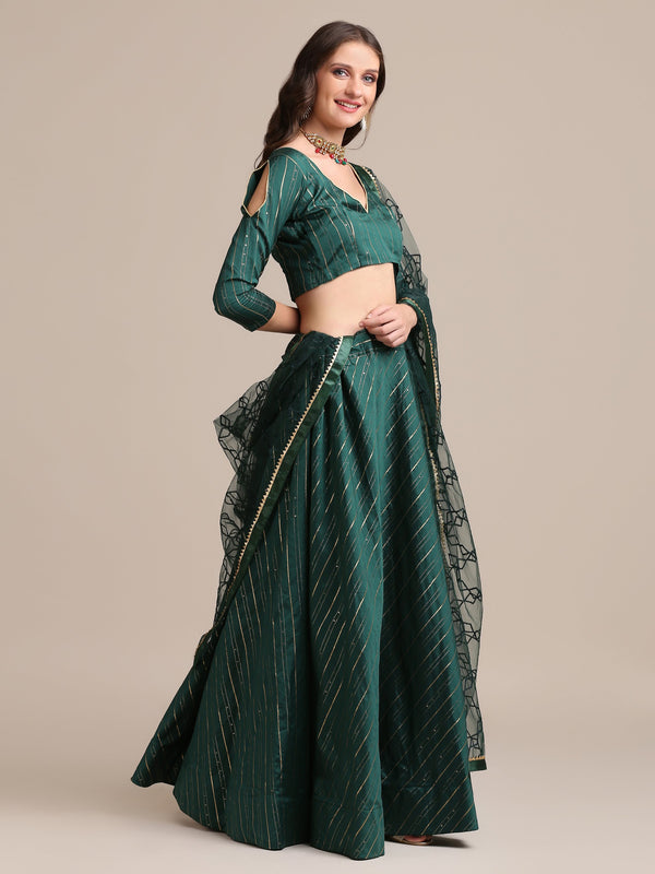 Jyoti Fashion Women's Bottle Green Georgette Sequins Lehenga Choli with Dupatta - Distacart