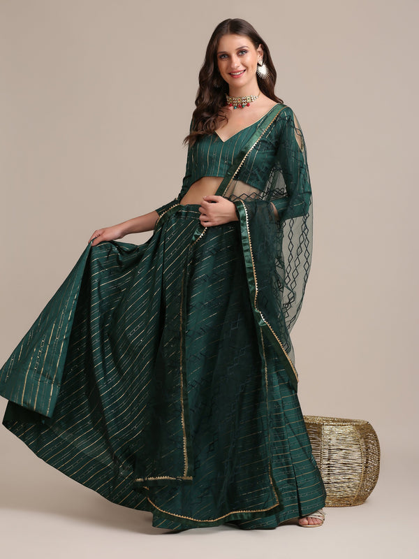 Jyoti Fashion Women's Bottle Green Georgette Sequins Lehenga Choli with Dupatta - Distacart