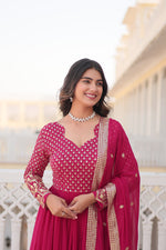 Thumbnail for Jyoti Fashion Women's Rani Pink Faux Blooming Sequins with Zari Embroidered Anarkali Kurta with Dupatta - Distacart