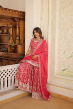 Thumbnail for Jyoti Fashion Women's Rani Pink Viscose Jacquerd Sequins with Zari Embroidered Gharara Set - Distacart