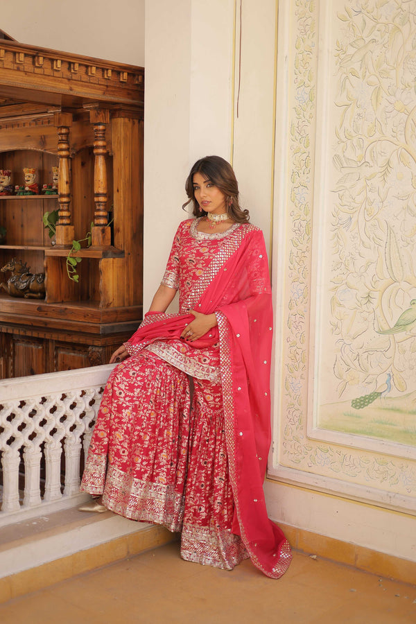 Jyoti Fashion Women's Rani Pink Viscose Jacquerd Sequins with Zari Embroidered Gharara Set - Distacart