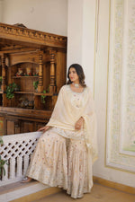 Thumbnail for Jyoti Fashion Women's Off White Viscose Jacquerd Sequins with Zari Embroidered Gharara Set - Distacart