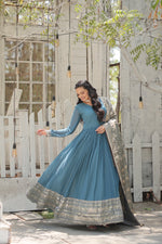 Thumbnail for Jyoti Fashion Women's Sky Blue Faux Georgette Sequins with Embroidered Anarkali Kurta with Dupatta - Distacart