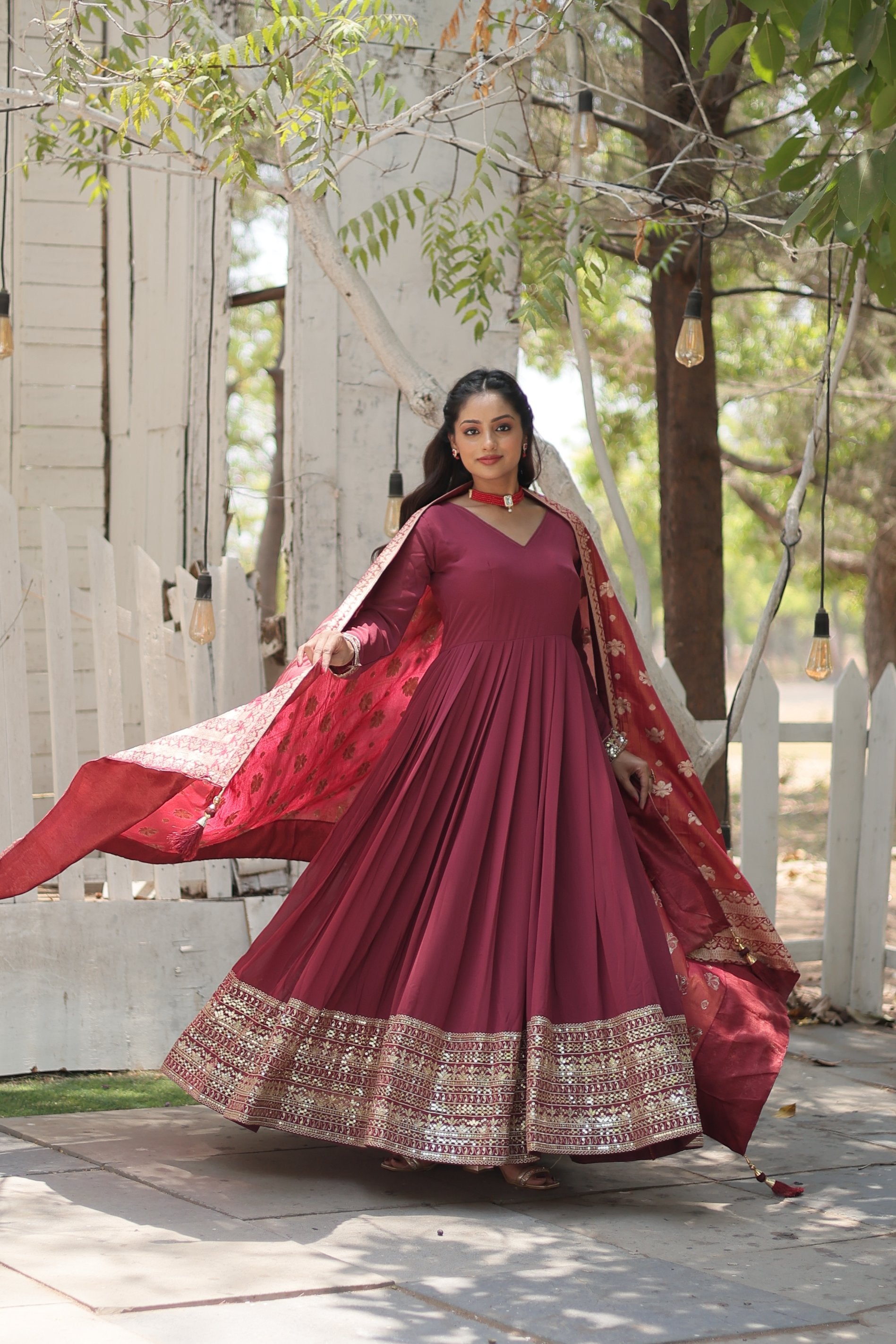 Jyoti Fashion Women's Dark Pink Faux Georgette Sequins with Embroidered Anarkali Kurta with Dupatta - Distacart