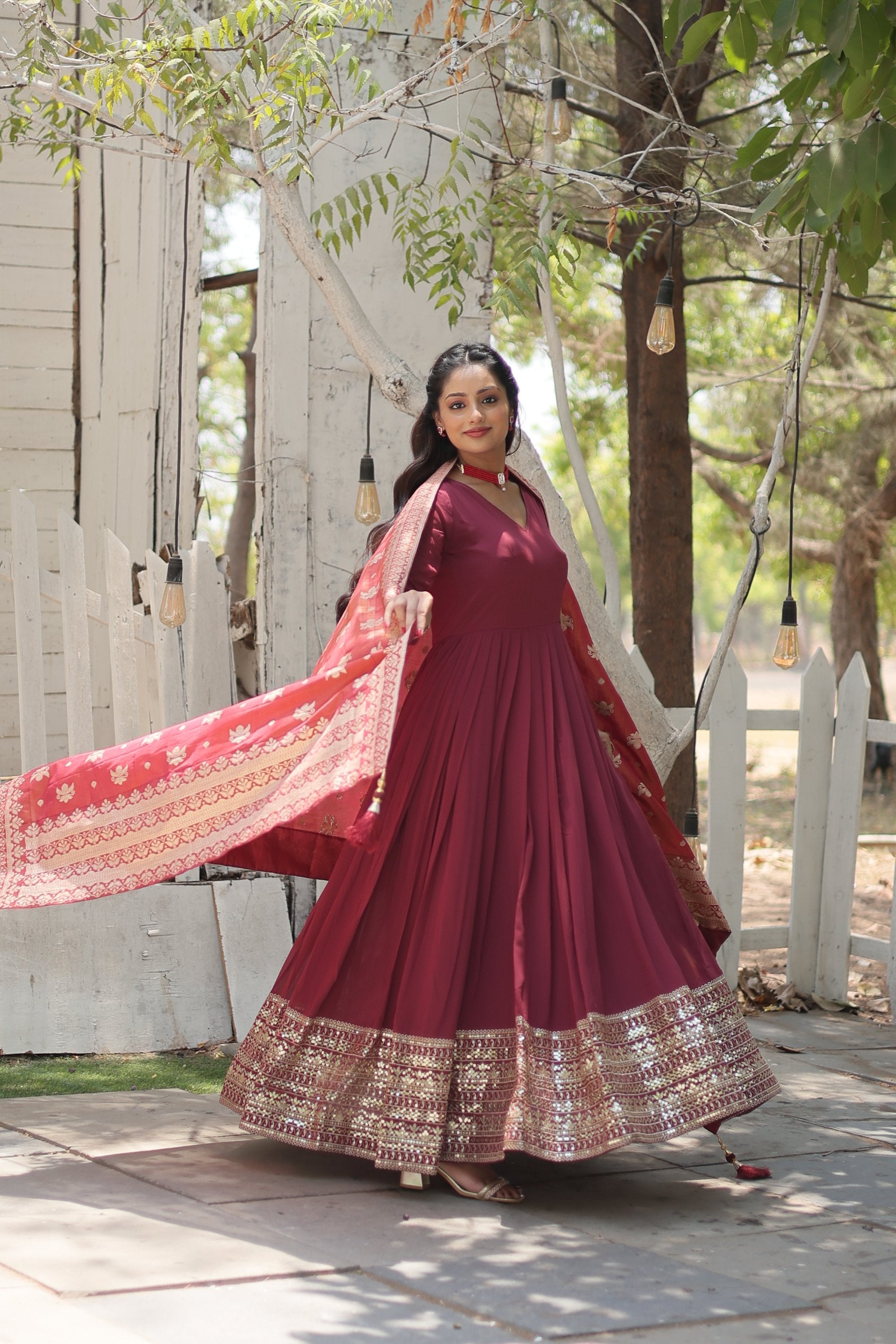 Jyoti Fashion Women's Dark Pink Faux Georgette Sequins with Embroidered Anarkali Kurta with Dupatta - Distacart