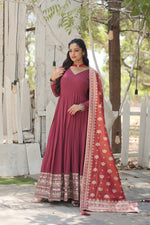 Thumbnail for Jyoti Fashion Women's Dark Pink Faux Georgette Sequins with Embroidered Anarkali Kurta with Dupatta - Distacart