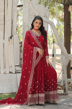 Thumbnail for Jyoti Fashion Women's Maroon Faux Blooming Sequins with Embroidered Anarkali Kurta with Dupatta - Distacart
