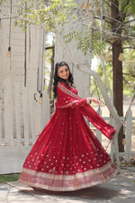 Thumbnail for Jyoti Fashion Women's Maroon Faux Blooming Sequins with Embroidered Anarkali Kurta with Dupatta - Distacart