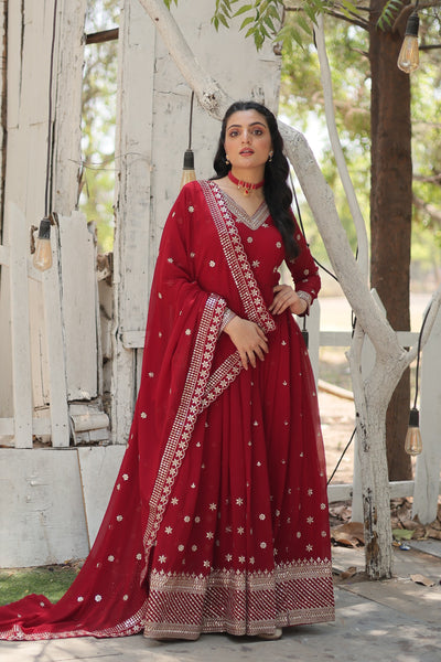 Jyoti Fashion Women's Maroon Faux Blooming Sequins with Embroidered Anarkali Kurta with Dupatta - Distacart