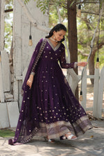 Thumbnail for Jyoti Fashion Women's Purple Faux Blooming Sequins with Embroidered Anarkali Kurta with Dupatta - Distacart