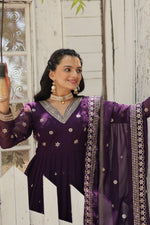 Thumbnail for Jyoti Fashion Women's Purple Faux Blooming Sequins with Embroidered Anarkali Kurta with Dupatta - Distacart