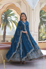 Thumbnail for Jyoti Fashion Women's Rama Faux Georgette Sequins with Zari Embroidered Anarkali Kurta with Dupatta - Distacart