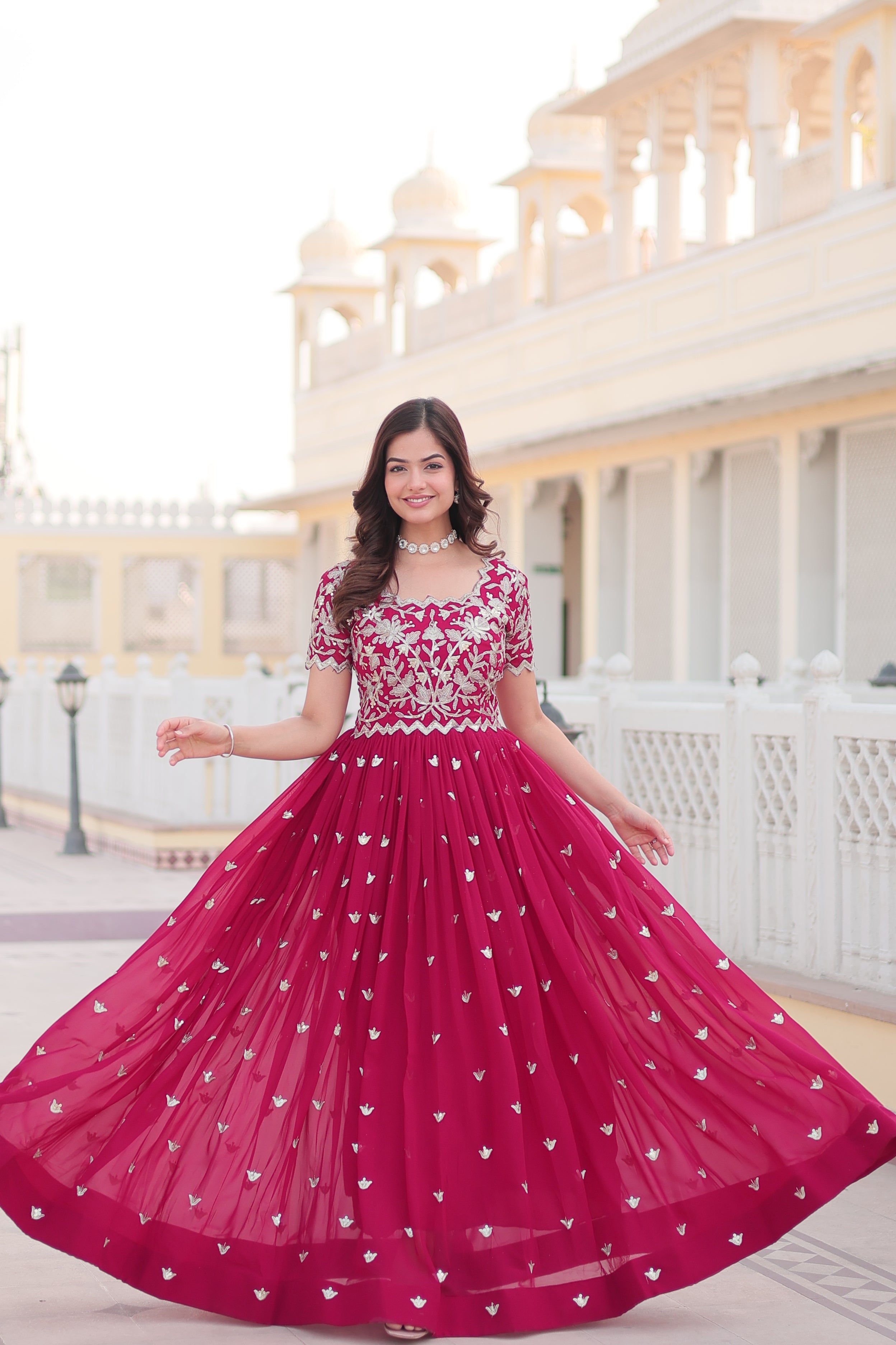 Jyoti Fashion Women's Rani Pink Faux Blooming Codding Sequins with Embroidered Long Anarkali Dress - Distacart