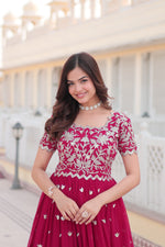Thumbnail for Jyoti Fashion Women's Rani Pink Faux Blooming Codding Sequins with Embroidered Long Anarkali Dress - Distacart