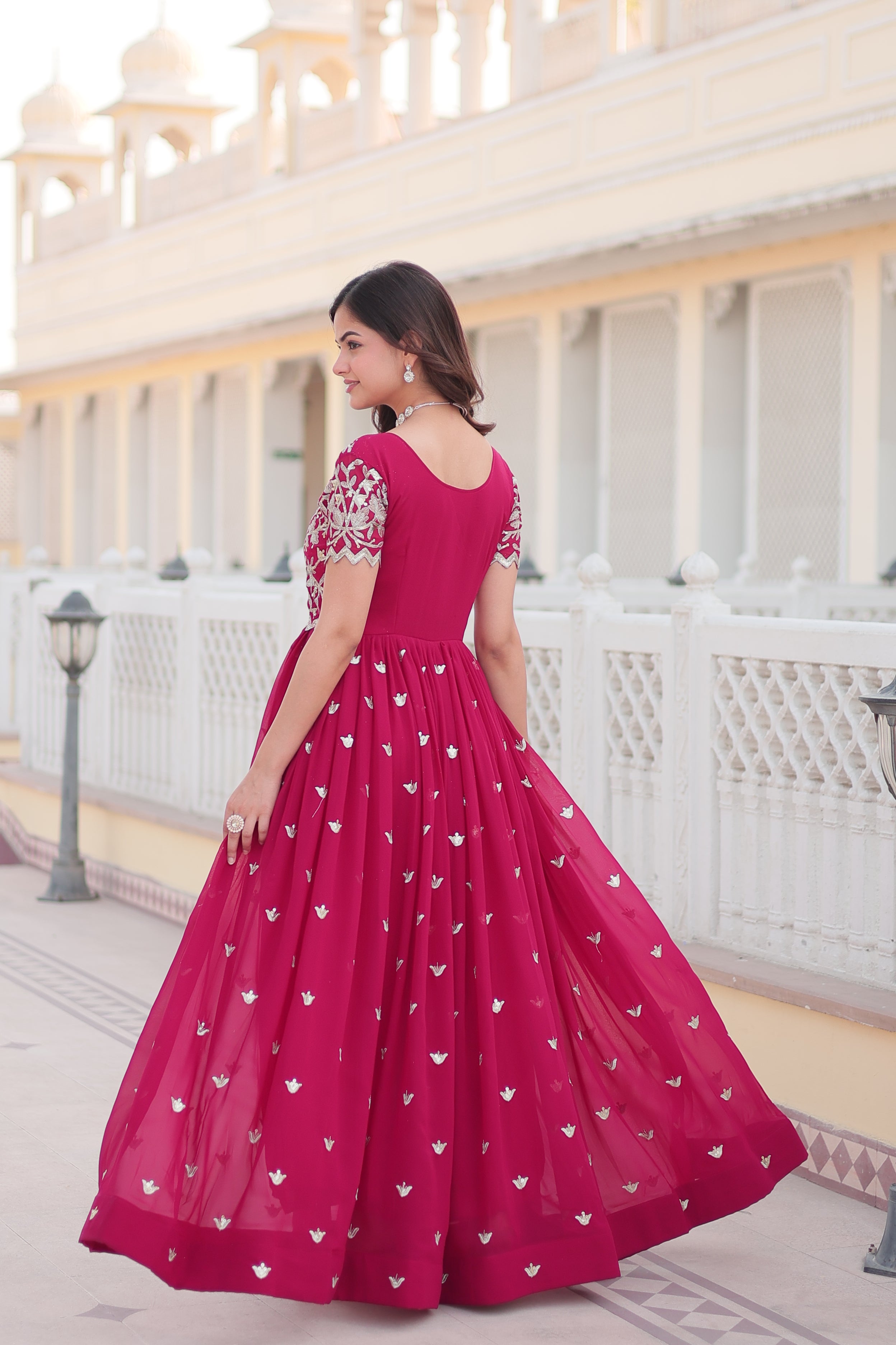 Jyoti Fashion Women's Rani Pink Faux Blooming Codding Sequins with Embroidered Long Anarkali Dress - Distacart