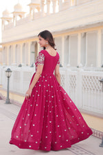Thumbnail for Jyoti Fashion Women's Rani Pink Faux Blooming Codding Sequins with Embroidered Long Anarkali Dress - Distacart
