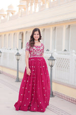 Thumbnail for Jyoti Fashion Women's Rani Pink Faux Blooming Codding Sequins with Embroidered Long Anarkali Dress - Distacart