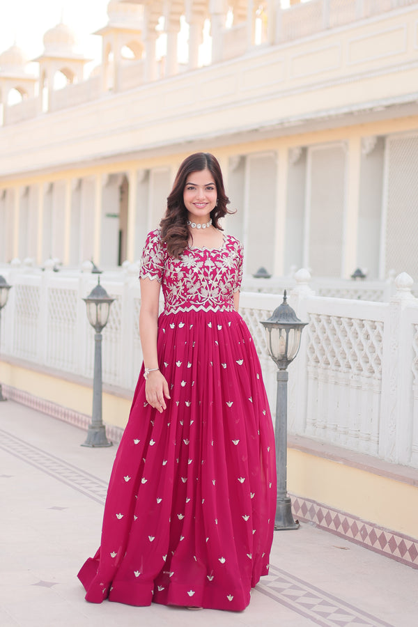 Jyoti Fashion Women's Rani Pink Faux Blooming Codding Sequins with Embroidered Long Anarkali Dress - Distacart