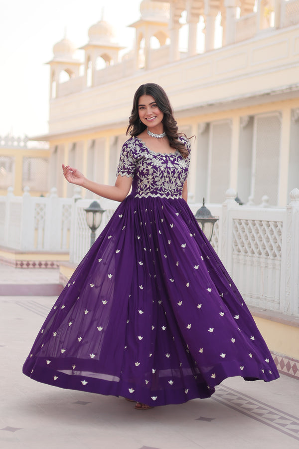 Jyoti Fashion Women's Purple Faux Blooming Codding Sequins with Embroidered Long Anarkali Dress - Distacart